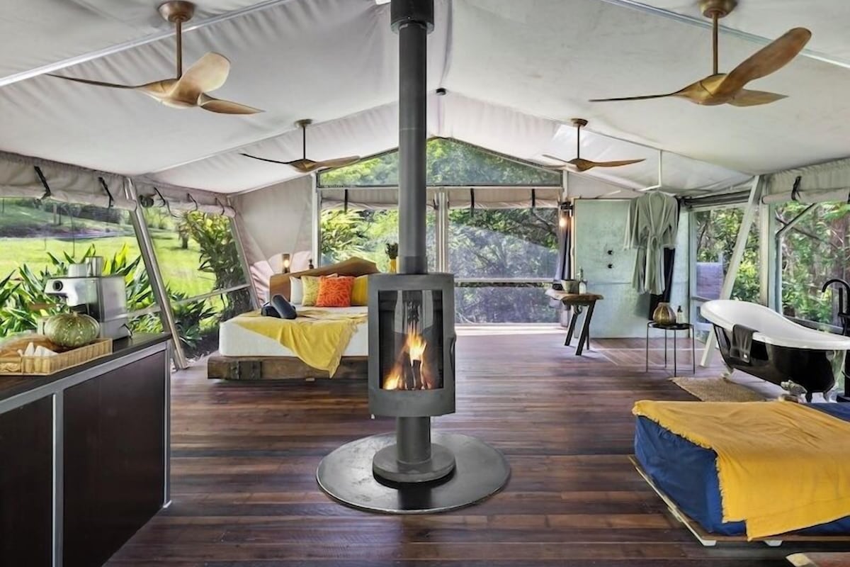 Safari Tent | Egyptian cotton sheets, premium bedding, pillowtop beds, desk