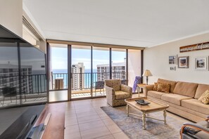 TV, DVD player - 37th Floor Condo with Sweeping Ocean Views & Free parking! by Koko Resort Vacation Rentals (Honolulu)