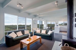TV, fireplace, DVD player, music library