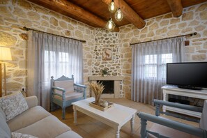 Comfort Villa | Living area - Amazing Stone Villa - Stunning View (Apokoronas)