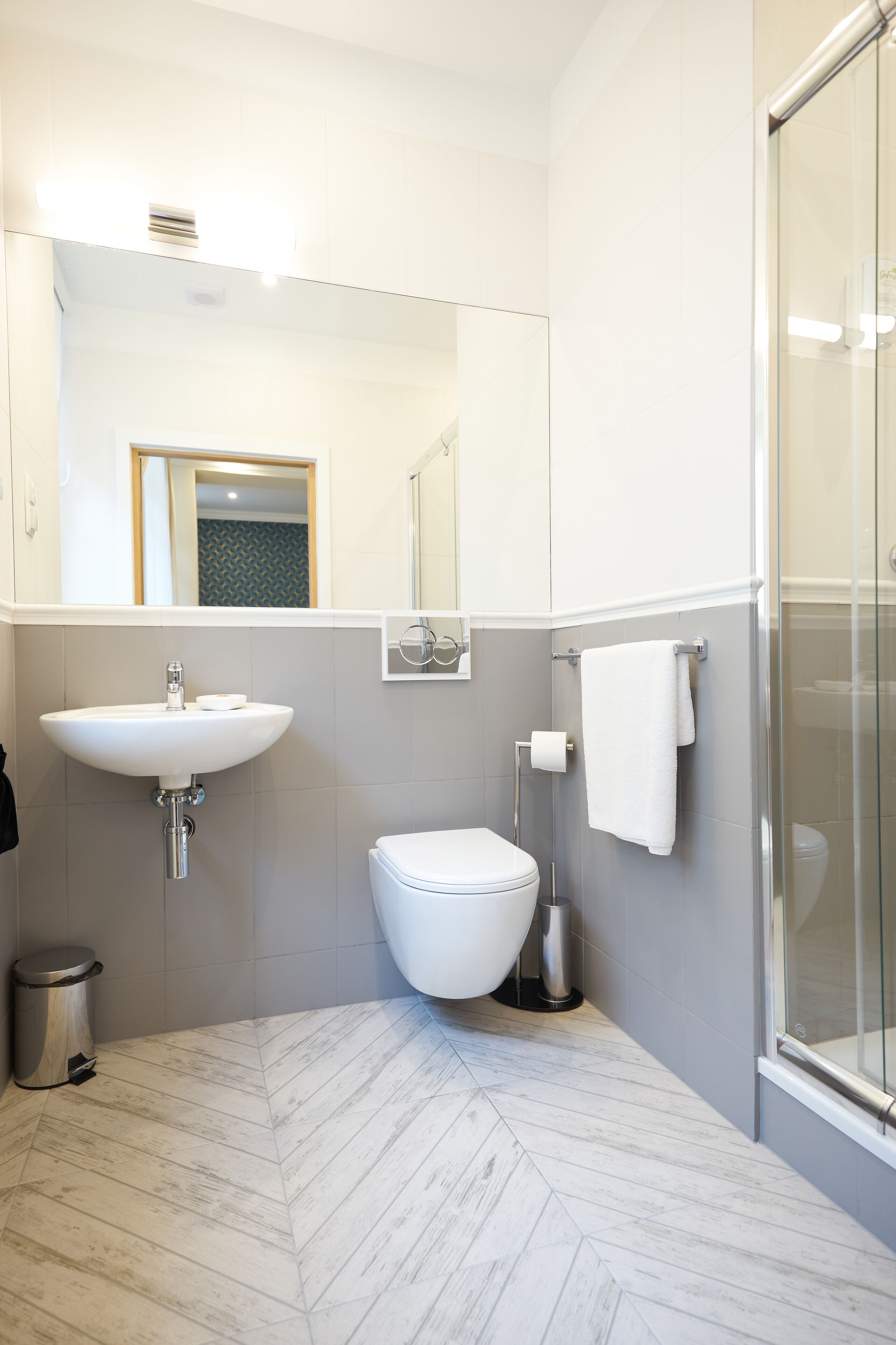 standard room | bathroom | shower, hair dryer, towels, soap