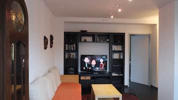 TV, DVD player, books, stereo