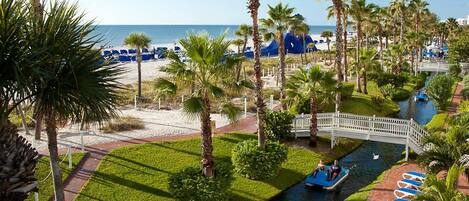 On the beach, sun-loungers, beach towels