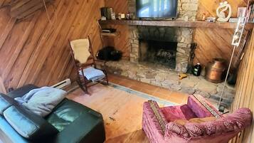 Flat-screen TV, fireplace, DVD player