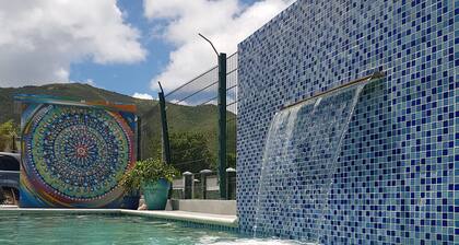 Stunning terraced Logcabin House with pool