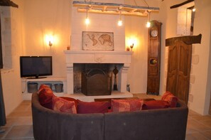 TV, fireplace, video games, table football
