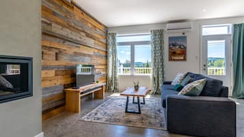 TV, fireplace