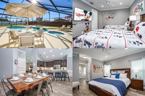 6 habitaciones, escritorio y tabla de planchar con plancha