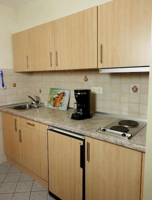 Comfort appartement | Priv ékitchenette | Een kookplaat, een waterkoker, een broodrooster, een koffiemolen