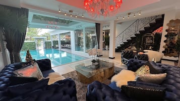 Exclusive Villa, Multiple Bedrooms, Private Pool, Pool View | Living room | Flat-screen TV, DVD player