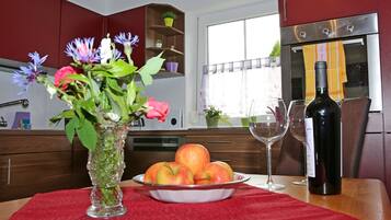 Apartment | Private kitchen | Fridge, microwave, oven, stovetop