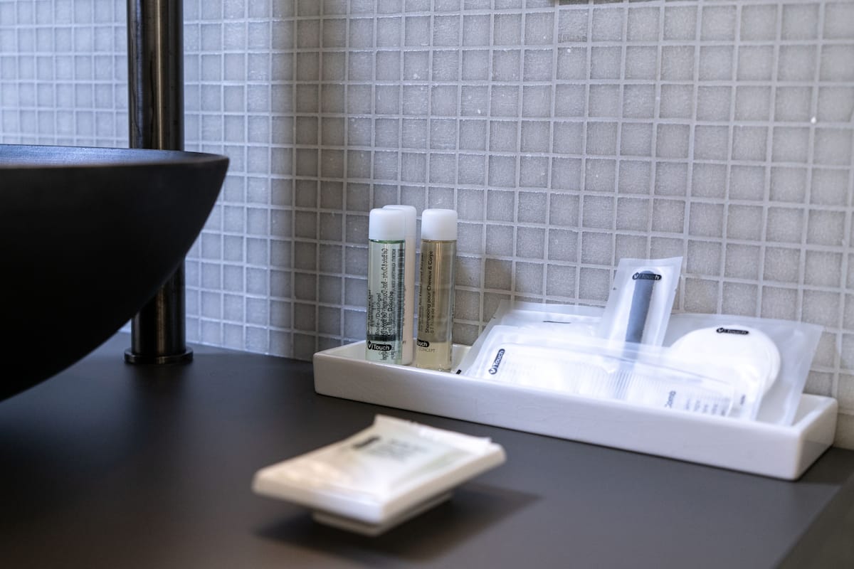 deluxe double room | bathroom | shower, free toiletries, hair dryer, slippers