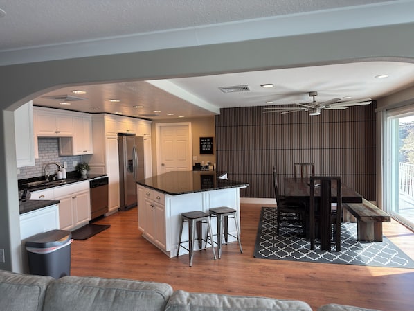 Fridge, microwave, oven, dishwasher