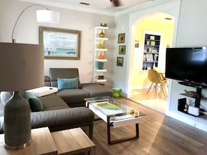 TV, DVD player, books