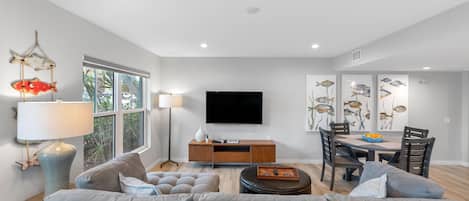 Flat-screen TV, books