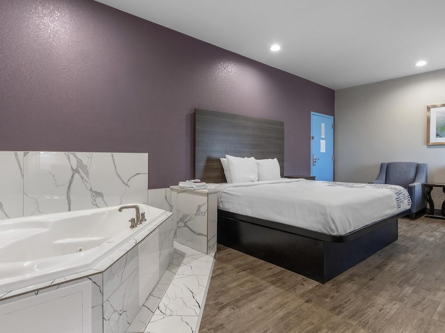 Desk, laptop workspace, blackout drapes, soundproofing