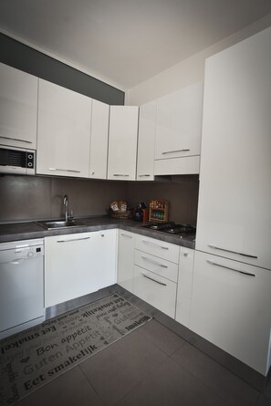 Fridge, microwave, stovetop, dishwasher