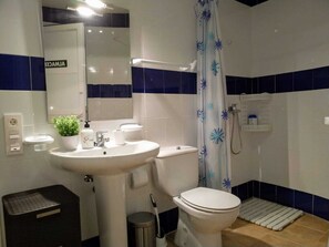 Habitació doble bàsica | Bany | Dutxa, bidet i tovalloles 