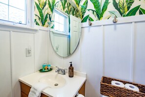 Hair dryer, soap, shampoo, toilet paper