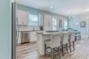 Fridge, microwave, dishwasher, coffee/tea maker