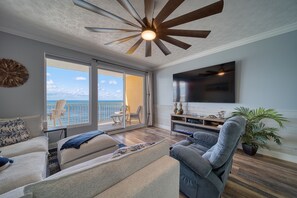 32-inch flat-screen TV with cable channels, TV