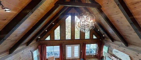 Flat-screen TV, fireplace, video games, ping pong