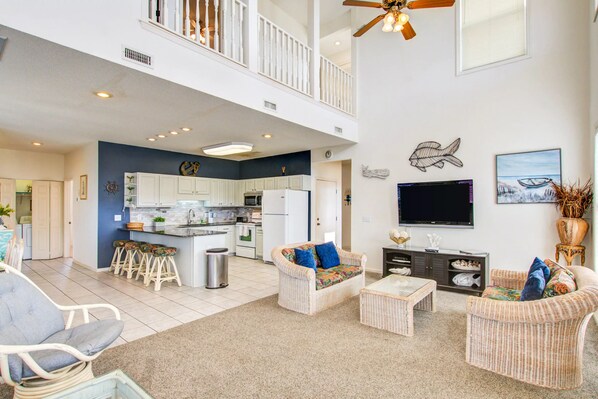 TV, DVD player, books, music library