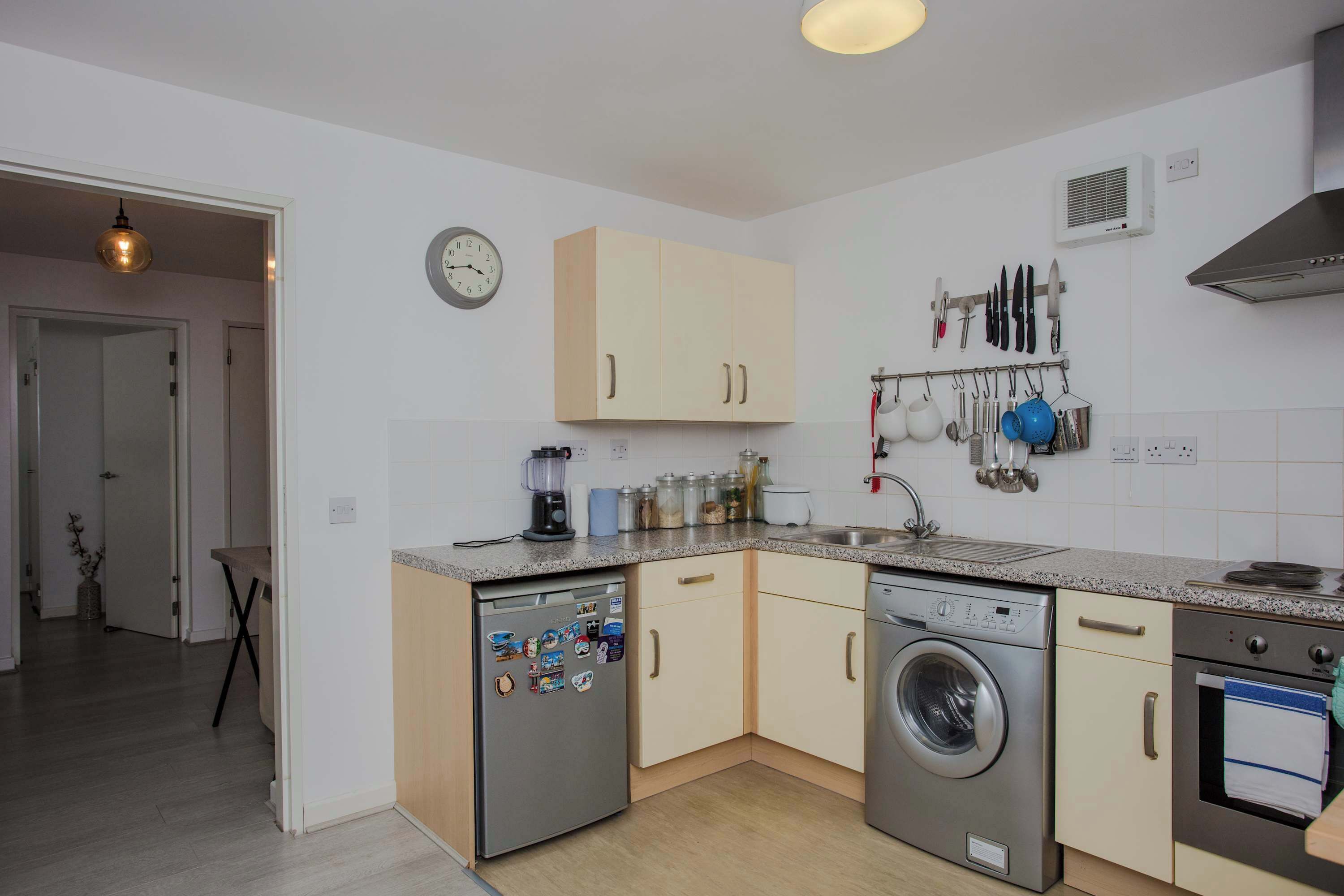 Fridge, oven, stovetop, electric kettle