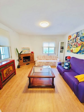 TV, fireplace, books, music library - Rural house next to the river with private pool, fireplace, swings and barbecue. (Illana)