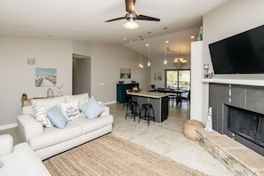 Smart TV, fireplace, video games, offices