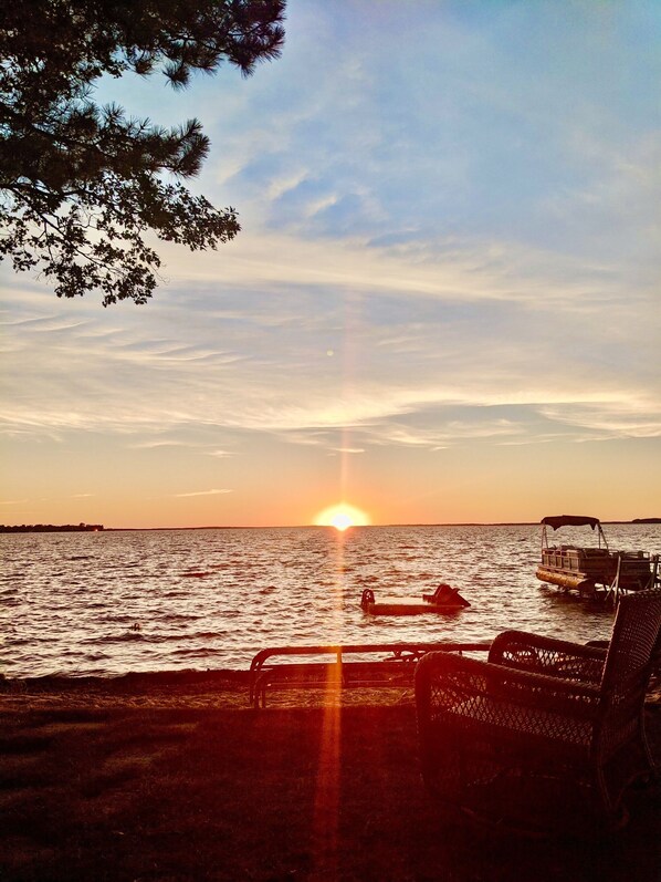 On the beach, sun loungers