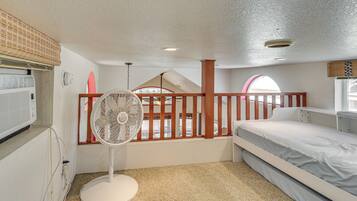 1 bedroom, desk, iron/ironing board, bed sheets