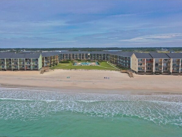 On the beach, sun loungers