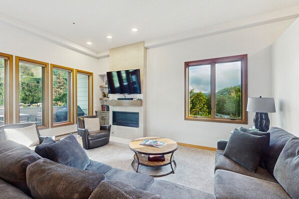 Televisio, takka, kirjoja