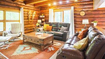 Smart TV, fireplace, table football, books