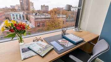 In-room safe, desk, laptop workspace, blackout drapes