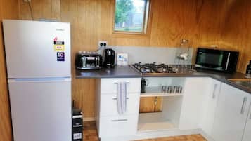 Fridge, microwave, stovetop, electric kettle