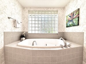 Ducha, bañera de hidromasaje, secador de pelo y bidé