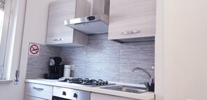 Kühlschrank, Ofen, Herdplatte, Wasserkocher mit Kaffee-/Teezubehör