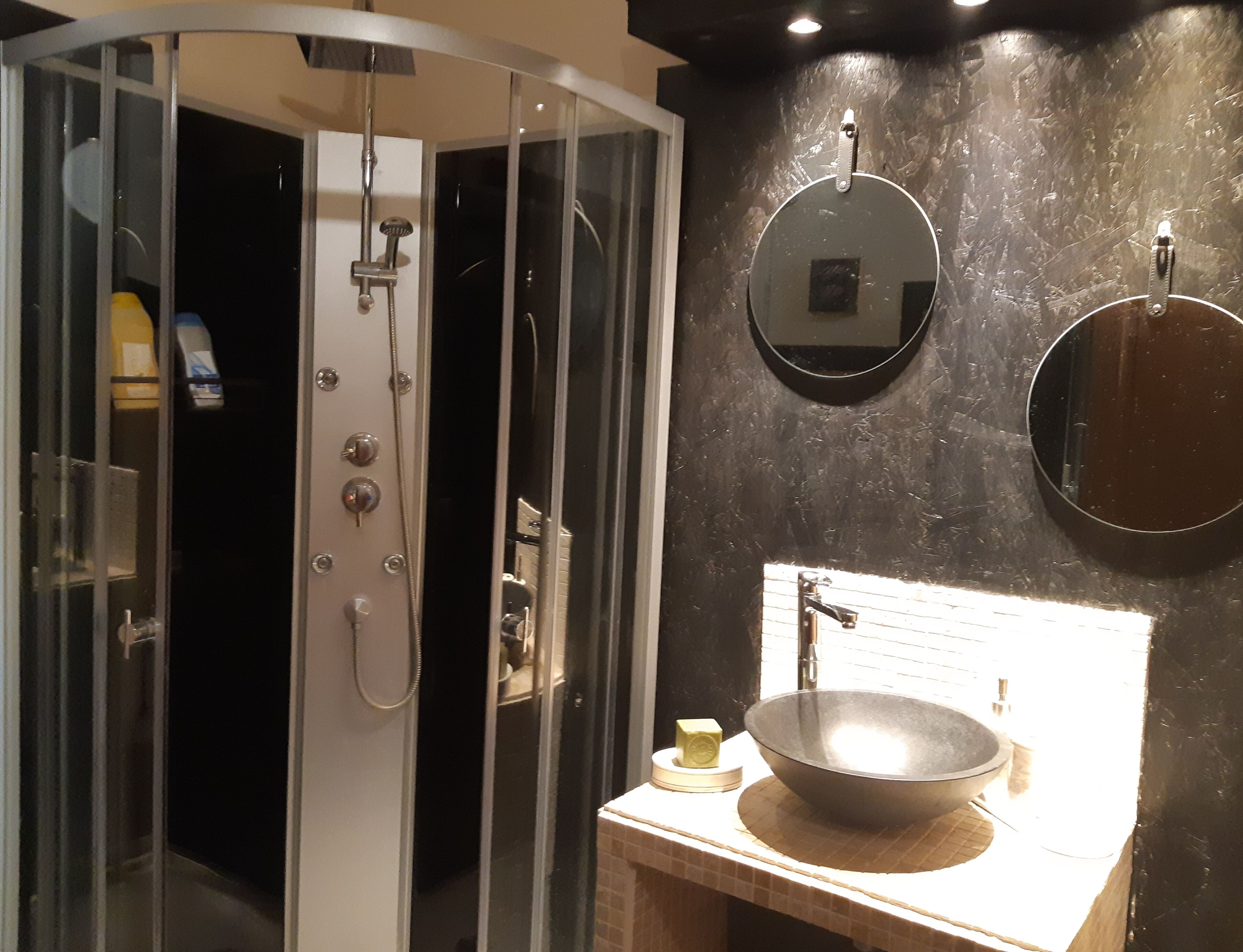 Serviettes fournies, savon, shampoing, papier toilette