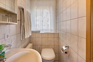 Dusche, kostenlose Toilettenartikel, Haartrockner, Handtücher