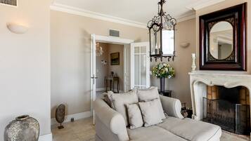 Télévision, cheminée, lecteur de DVD