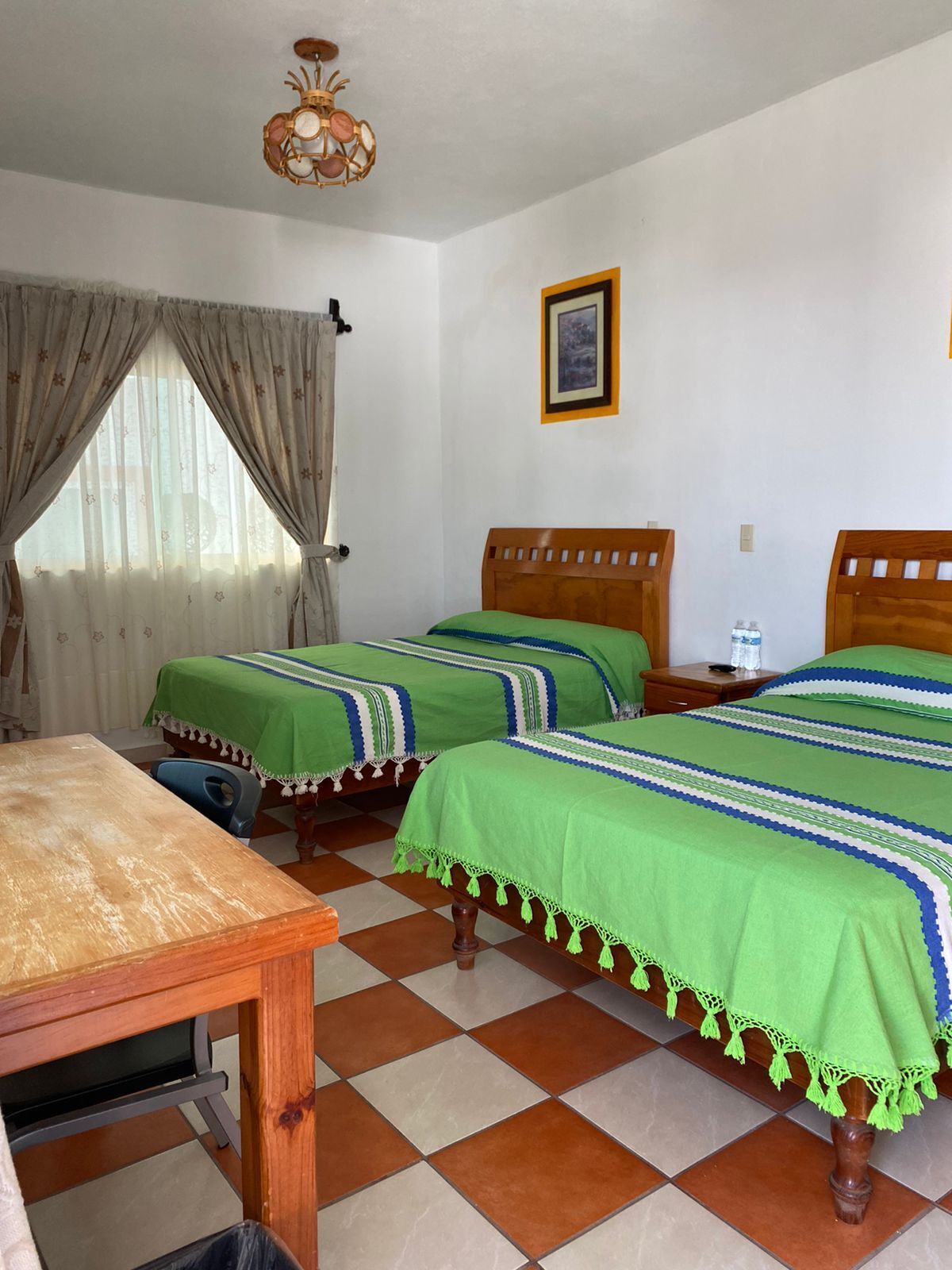 Individually decorated, individually furnished, desk, laptop workspace