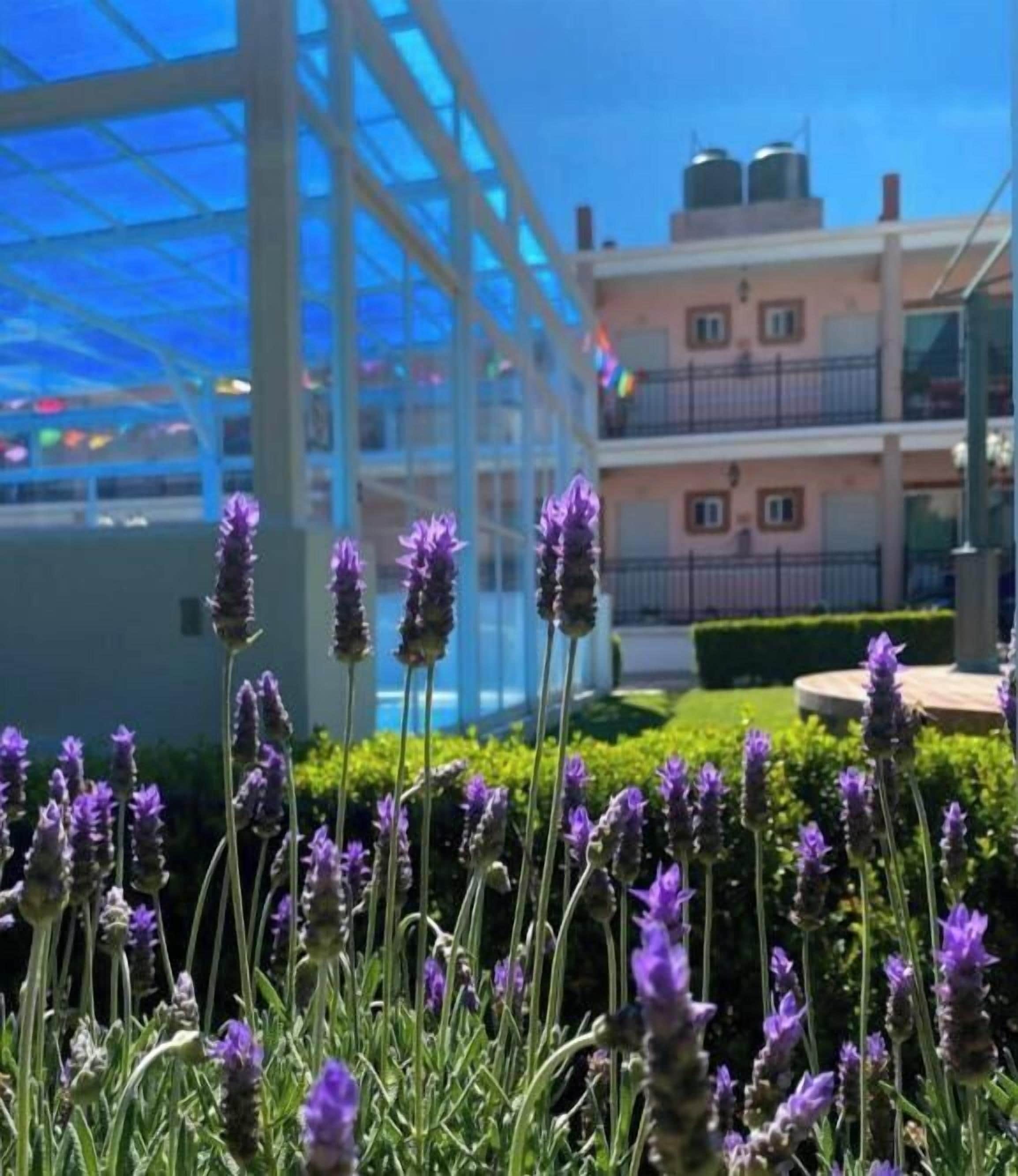 Un edificio con fachada de vidrio y un balcón.