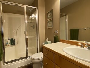 Shower, hair dryer - Mountain Harbor Escape, Condo 214 (Whitefish)