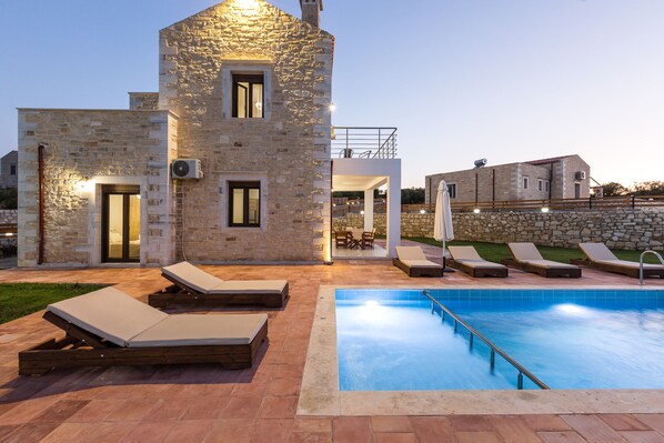 Outdoor pool, sun loungers - Dimokritos Villa VI, a homestay experience (Aggeliana, Rethymno)