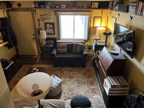 TV, DVD player, books, video library