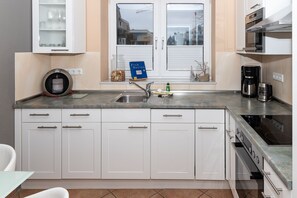 Fridge, microwave, oven, dishwasher