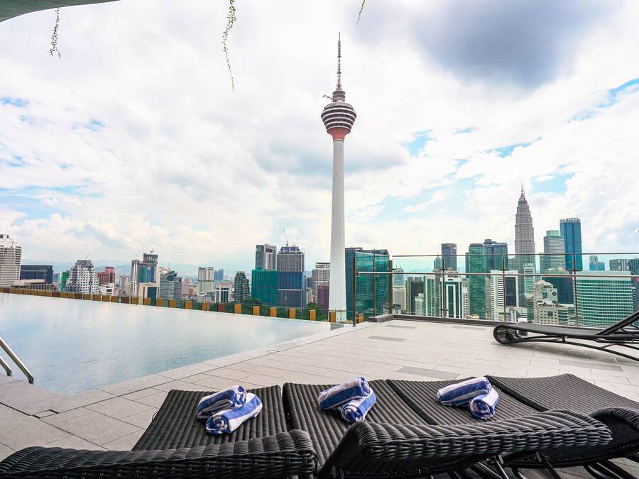 Outdoor pool, sun loungers