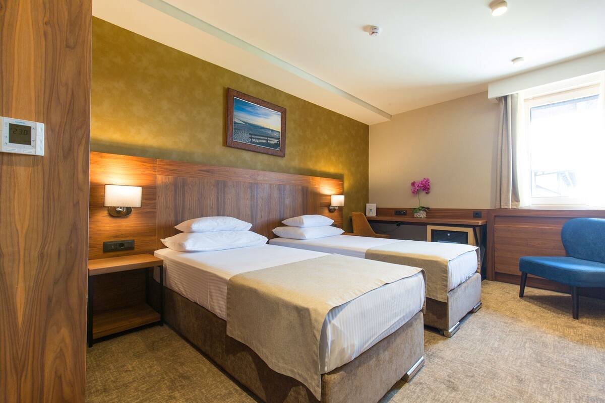 Deluxe kamer | 1 slaapkamer, een minibar, een kluis op de kamer, een bureau